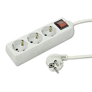 Base 3 tomas + interruptor cable 3x1mm² 1.5m blanca