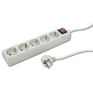 Base 5 tomas + interruptor cable 3x1mm² 1.5m blanca