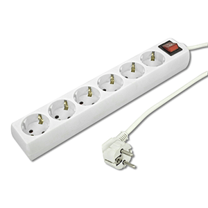 Base 6 tomas + interruptor cable 3x1mm² 1.5m blanca