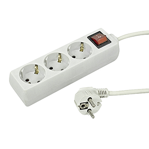 Base 3 tomas + interruptor cable 3x1.5mm² 1.5m blanca