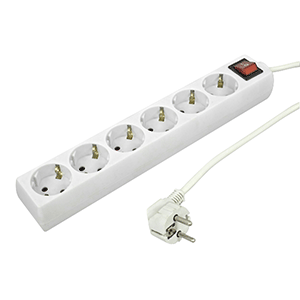 Base 6 tomas + interruptor cable 3x1.5mm² 1.5m blanca