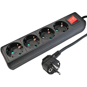 Base 4 tomas + interruptor cable 3x1.5mm² 1.5m negra 