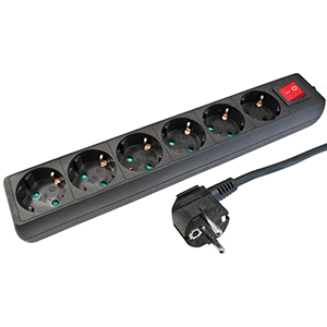 Base 6 tomas + interruptor cable 3x1.5mm² 1.5m negra 