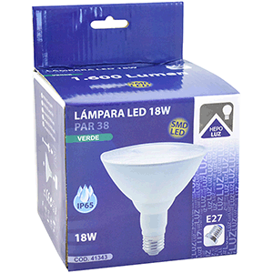 Lámpara par38 LED 18W E27 verde