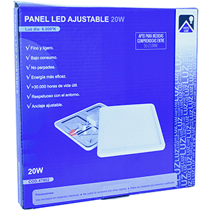 Panel LED cuadrado 20W anclaje ajustable 6000K